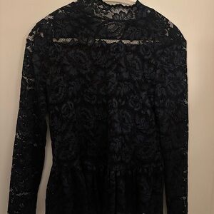 All Saints Black Lace Mandarin Collar Blouse